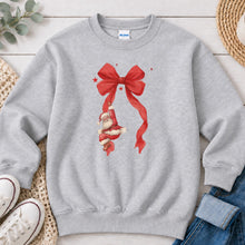 Load image into Gallery viewer, Merry Christmas Santa On Bow Christmas design on Ash Grey crewneck sweatshirt
