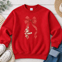 Load image into Gallery viewer, Merry Christmas Santa On Bow Christmas design on Red crewneck sweatshirt
