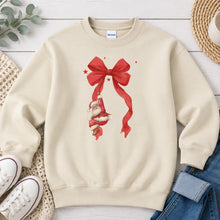 Load image into Gallery viewer, Merry Christmas Santa On Bow Christmas design on Sand crewneck sweatshirt
