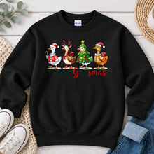Load image into Gallery viewer, Merry Goosmas Christmas design on Black crewneck sweatshirt
