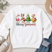 Load image into Gallery viewer, Merry Goosmas Christmas design on White crewneck sweatshirt
