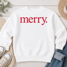 Load image into Gallery viewer, Merry Word Art Christmas design on White crewneck sweatshirt
