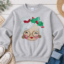 Load image into Gallery viewer, Mrs Claus Christmas design on Ash Grey crewneck sweatshirt
