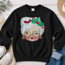 Load image into Gallery viewer, Mrs Claus Christmas design on Black crewneck sweatshirt
