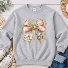 Load image into Gallery viewer, Nativity Bow Christmas design on Ash Grey crewneck sweatshirt
