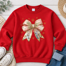Load image into Gallery viewer, Nativity Bow Christmas design on Red crewneck sweatshirt

