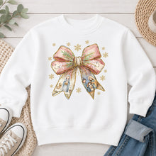 Load image into Gallery viewer, Nativity Bow Christmas design on White crewneck sweatshirt
