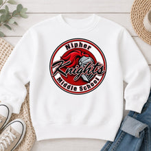 Load image into Gallery viewer, Nipher Knights Middle School Spirit Wear design on White crewneck sweatshirt
