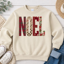 Load image into Gallery viewer, Noel Plaid Christmas design on Sand crewneck sweatshirt
