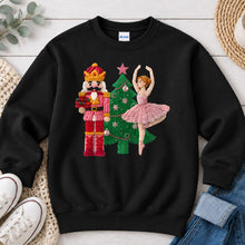 Load image into Gallery viewer, Nutcracker and Ballerina Christmas design on Black crewneck sweatshirt
