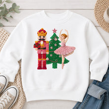 Load image into Gallery viewer, Nutcracker and Ballerina Christmas design on White crewneck sweatshirt
