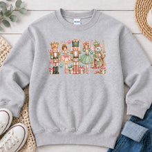 Load image into Gallery viewer, Nutcracker Ballet Friends Christmas design on Ash Grey crewneck sweatshirt
