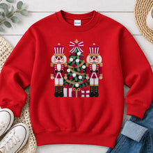 Load image into Gallery viewer, Nutcrackers Tree Christmas design on Red crewneck sweatshirt
