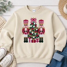 Load image into Gallery viewer, Nutcrackers Tree Christmas design on Sand crewneck sweatshirt
