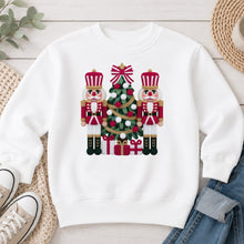 Load image into Gallery viewer, Nutcrackers Tree Christmas design on White crewneck sweatshirt
