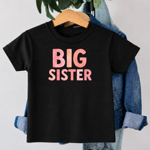 Load image into Gallery viewer, Big Sister Pink Watercolor design on black kids t-shirt
