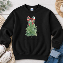 Load image into Gallery viewer, Oh Christmas Tree Watercolor Christmas design on Black crewneck sweatshirt
