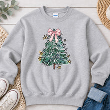 Load image into Gallery viewer, Oh Come Let Us Adore Him Tree Christmas design on Ash Grey crewneck sweatshirt
