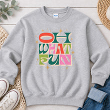Load image into Gallery viewer, Oh What Fun Christmas design on Ash Grey crewneck sweatshirt
