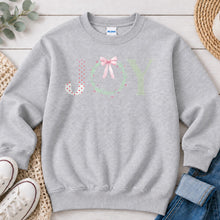 Load image into Gallery viewer, Oh What Joy Wreath Christmas design on Ash Grey crewneck sweatshirt
