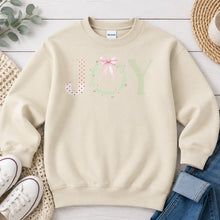 Load image into Gallery viewer, Oh What Joy Wreath Christmas design on Sand crewneck sweatshirt
