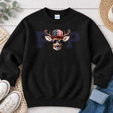 Load image into Gallery viewer, Pap Buck Hunting design on Black crewneck sweatshirt
