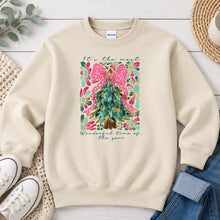 Load image into Gallery viewer, Pink Bow Christmas Tree Christmas design on Sand crewneck sweatshirt
