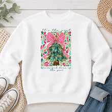 Load image into Gallery viewer, Pink Bow Christmas Tree Christmas design on White crewneck sweatshirt
