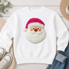 Load image into Gallery viewer, Pink Hat Santa Christmas design on White crewneck sweatshirt
