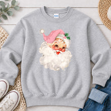 Load image into Gallery viewer, Pink Vintage Santa Christmas design on Ash Grey crewneck sweatshirt
