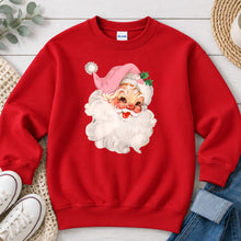 Load image into Gallery viewer, Pink Vintage Santa Christmas design on Red crewneck sweatshirt
