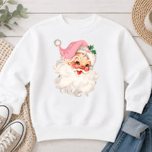 Load image into Gallery viewer, Pink Vintage Santa Christmas design on White crewneck sweatshirt
