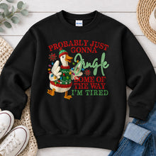 Load image into Gallery viewer, Probably Just Gonna Jingle Some Of The Way Goose Christmas design on Black crewneck sweatshirt
