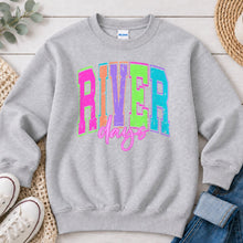 Load image into Gallery viewer, River Days Summer design on Ash Grey crewneck sweatshirt
