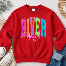Load image into Gallery viewer, River Days Summer design on Red crewneck sweatshirt
