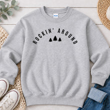 Load image into Gallery viewer, Rockin' Around Christmas design on Ash Grey crewneck sweatshirt
