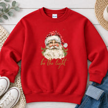 Load image into Gallery viewer, Santa Be The Light Christmas design on Red crewneck sweatshirt
