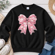 Load image into Gallery viewer, Santa Bow Pink Christmas design on Black crewneck sweatshirt
