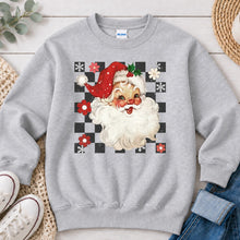 Load image into Gallery viewer, Santa Checkered Christmas design on Ash Grey crewneck sweatshirt
