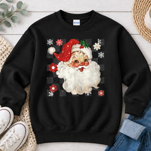 Load image into Gallery viewer, Santa Checkered Christmas design on Black crewneck sweatshirt
