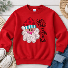 Load image into Gallery viewer, Santa Claus Is Coming To Town Christmas design on Red crewneck sweatshirt

