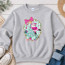 Load image into Gallery viewer, Santa Climbing Pink Tree Christmas design on Ash Grey crewneck sweatshirt
