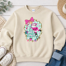 Load image into Gallery viewer, Santa Climbing Pink Tree Christmas design on Sand crewneck sweatshirt
