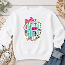 Load image into Gallery viewer, Santa Climbing Pink Tree Christmas design on White crewneck sweatshirt
