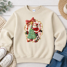 Load image into Gallery viewer, Santa Climbing Tree Embroidery Christmas design on Sand crewneck sweatshirt
