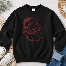 Load image into Gallery viewer, Santa Face Sketch Christmas design on Black crewneck sweatshirt
