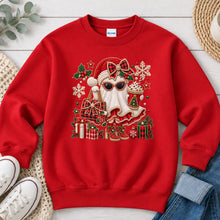 Load image into Gallery viewer, Santa Ghost Sunglasses Christmas design on Red crewneck sweatshirt
