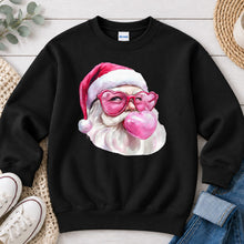 Load image into Gallery viewer, Santa Pink Bubblegum Christmas design on Black crewneck sweatshirt
