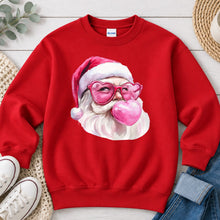 Load image into Gallery viewer, Santa Pink Bubblegum Christmas design on Red crewneck sweatshirt
