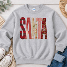 Load image into Gallery viewer, Santa Plaid Christmas design on Ash Grey crewneck sweatshirt
